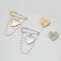 Heart Stud and Safety Pin Chain Brooch Sets in Two Finishes view 1