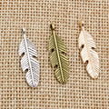 Slender Feather Charms in Antique Bronze and Silver view 4