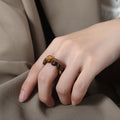Tiger Eye Tumbled Bead Elastic Stretch Finger Ring view 6