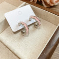 Pink Crystal Textured C Hoop Earrings Fashion Earrings view 6