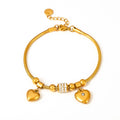 Gold Snake Chain Double Heart Charm Bracelet With Rhinestone Bead view 5