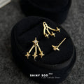 Gold Starburst Stud Triple Star Tip Jacket Drop Earrings view 6