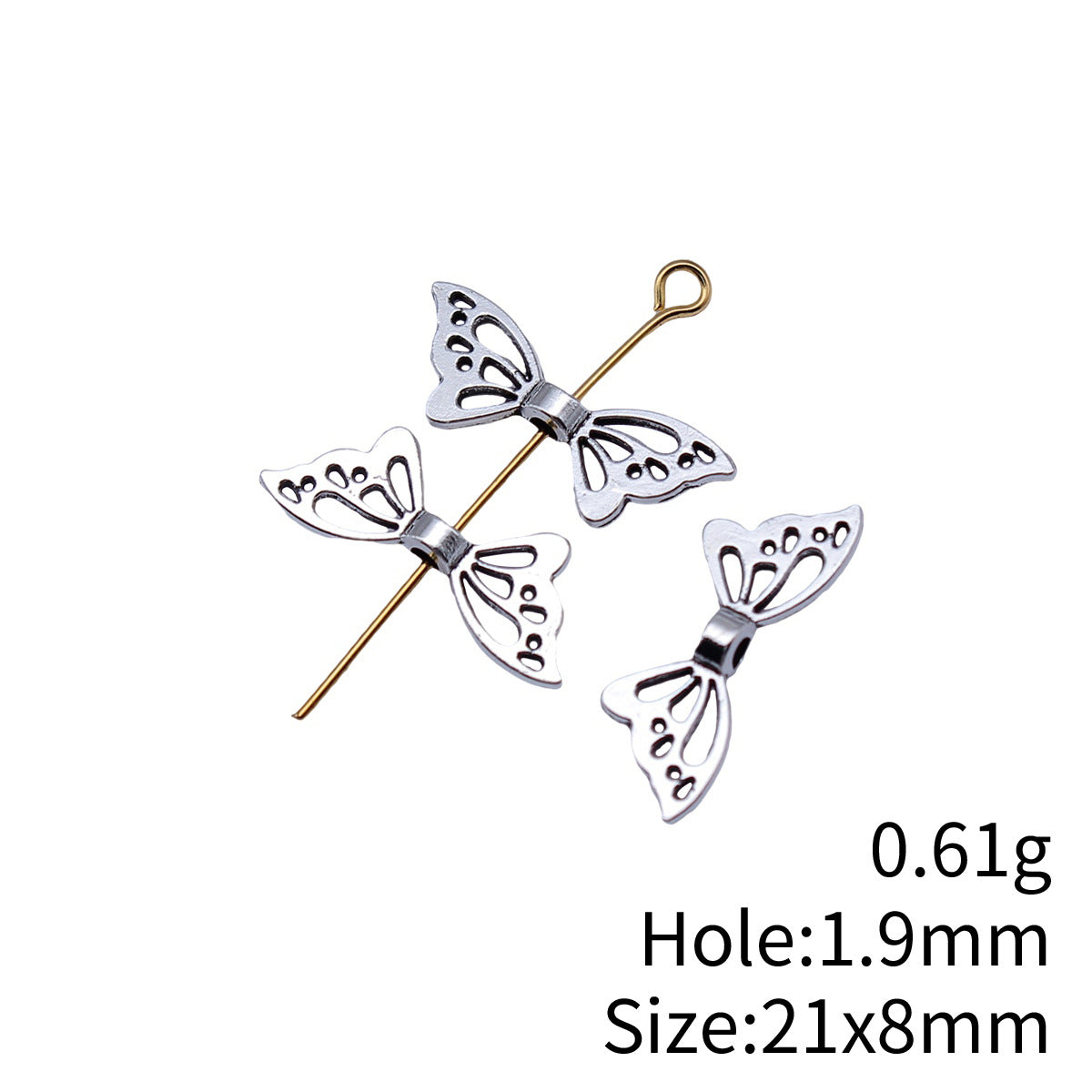21x8mm 0.61g Antique Silver Zinc Alloy Butterfly Wing Spacer Beads for Bracelet Jewelry Making