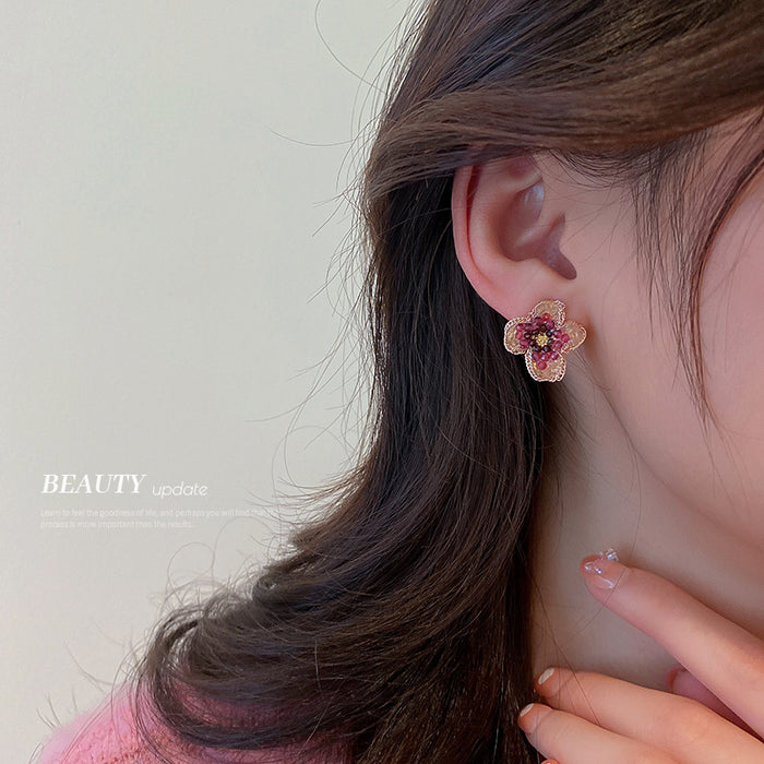 Layered Sequin Flower Stud Earrings in Four Colors