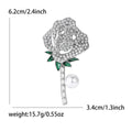 Crystal Rose Stem Brooch with Pearl Dangle Decorative Metal Pin view 8