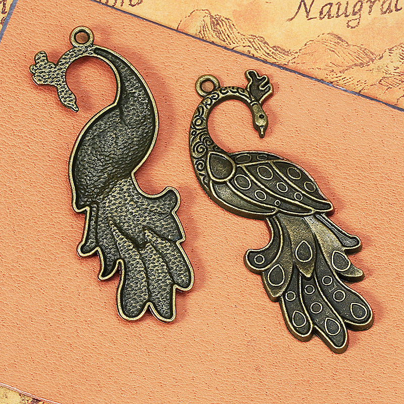 Peacock Phoenix Alloy Charm Pendant 60x20mm