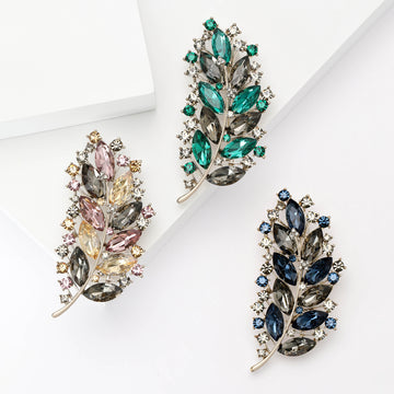 Layered Crystal Leaf Branch Brooch for Jackets Scarves and Coats