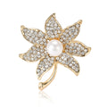 Crystal Flower Brooch With Central Pearl in Two Metal Tones view 5