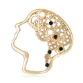 Openwork Human Head Brooch with Gear Details in Two Tones view 1