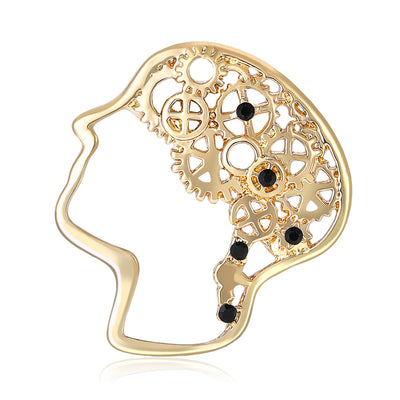 Front view of profile outline filled with openwork gears and black bead accents