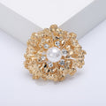 Layered Metal Flower Brooch With Pearl Center in Three Finishes view 3