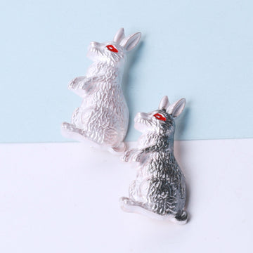 Textured Rabbit Brooch With Red Crystal Eye for Jackets Scarves and Coats