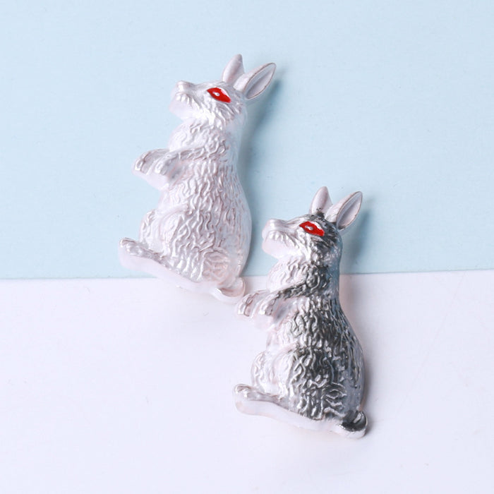 Textured Rabbit Brooch With Red Crystal Eye for Jackets Scarves and Coats