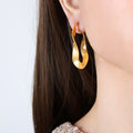 Twisted Geometric Open Hoop Earrings Gold And Steel Finish view 7