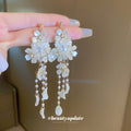 White Floral Pearl Long Cascade Earrings Fashion Jewelry view 3
