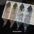 Black Marquise Crystal Long Fringe Stud Earrings in Two Tones view 2