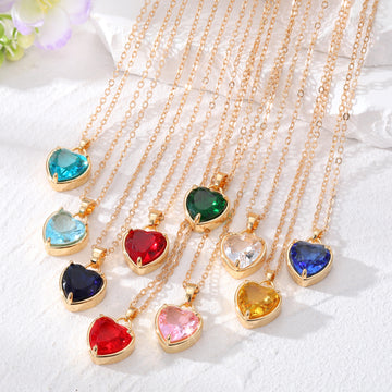 Gold Tone Faceted Heart Crystal Pendant Necklaces in Ten Colors