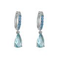 Silver Blue Crystal Huggie Hoop Earrings Teardrop Drops view 5