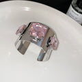 Silver Wide Open Cuff Bracelets Three Square Crystals Five Colors view 9