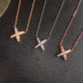 Rose Gold Tone X Pendant Necklace With Clear Stones view 1