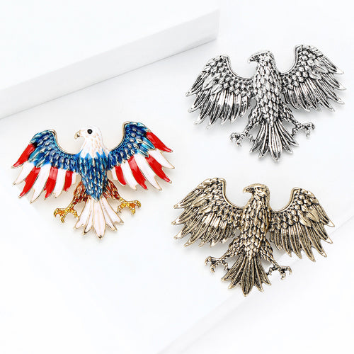 Spread Wing Eagle Brooch in Three Finishes angled front view