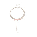 Red Bow Crystal Choker Necklace With Pearl Chain Drops view 5