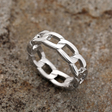 Metal Curb Chain Link Band Ring Gold White Rose Black