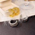 Gold and Silver Open Coil C Hoop Textured Stud Earrings view 1