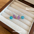 Silver Tone Blue and Purple Petal Statement Drop Earrings view 4