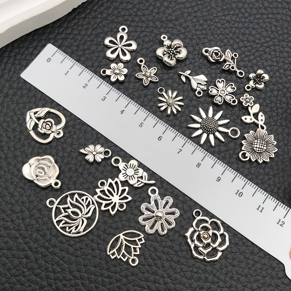 Antique Silver Zinc Alloy Rose Sunflower Hollow Flower Charm Pendant for DIY Bracelet Necklace