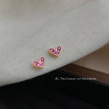 Mini Gold Pink Crystal Heart Stud Earrings Beaded Edge view 4