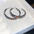 Multicolor Crystal Hoop Stud Earrings with Polished Metal Tone Details view 1