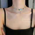 Multicolor Halo and Geometric Rhinestone Necklaces Three Styles view 3