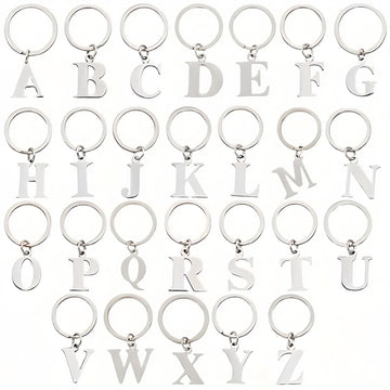 Stainless Steel Alphabet Letter Keychain With Polished Silver Initial Charm