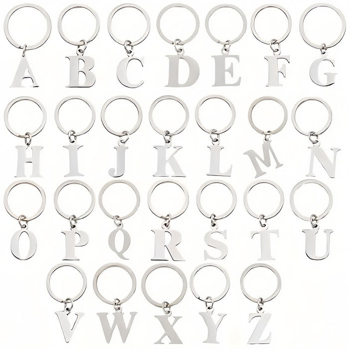 Stainless Steel Alphabet Letter Keychain With Polished Silver Initial Charm
