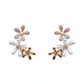 Gold Tone Crystal Flower Drop Stud Earrings With Leaf Charms view 5