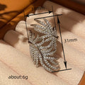 Silver Tone Crystal Feather Leaf Wide Band Ring Polished Metal Jewelry view 4