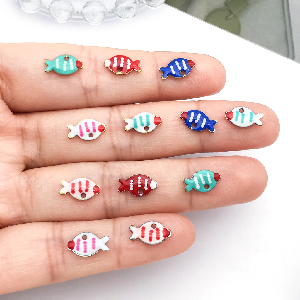 Enamel Stainless Steel Little Fish Charm Pendants for Necklace Earring DIY Jewelry Making