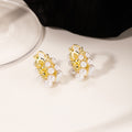 Double Row Pearl Look Gold Tone Small Hoop Earrings view 3
