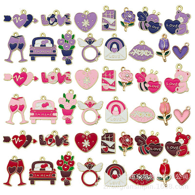 Colorful heart charms pictured with visible surface details