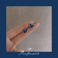 Gold-Rim Deep Blue Heart Enamel Stud Earrings Pair view 3