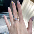 Silver Tone Heart Crystal Bypass Ring Polished Statement Fashion Jewelry view 3