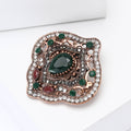 Antique Copper Green Teardrop Rhinestone Baroque Brooch view 3