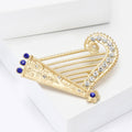 Crystal Harp Brooch with Blue Accents and Gold Tone Frame view 3