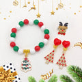 Christmas Tree Bead Bracelet Reindeer Ring Earrings Set view 3