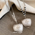 White Heart and Cross Pendant Necklace with Beaded Chain view 4
