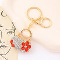Rhinestone Mini Handbag Keychain Metal Flower Pendant Charm view 6