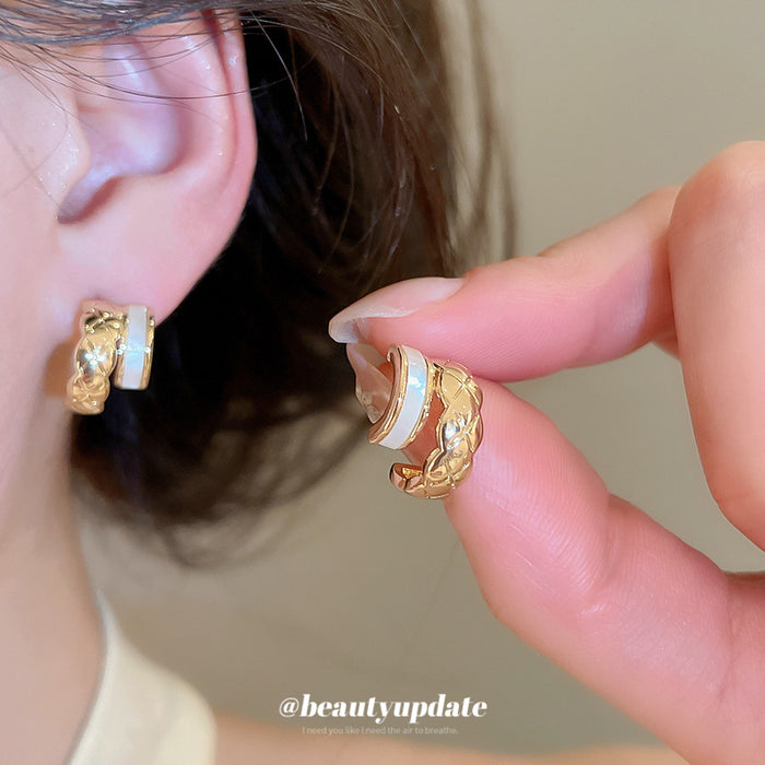Gold Tone Double C-Hoop Stud Earrings with Polished Metal Details