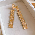 Long Textured Rectangle Drop Earrings in Gold and Silver Tones view 6