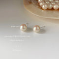 Iridescent Pearl Round Stud Earrings Four Size Options view 6